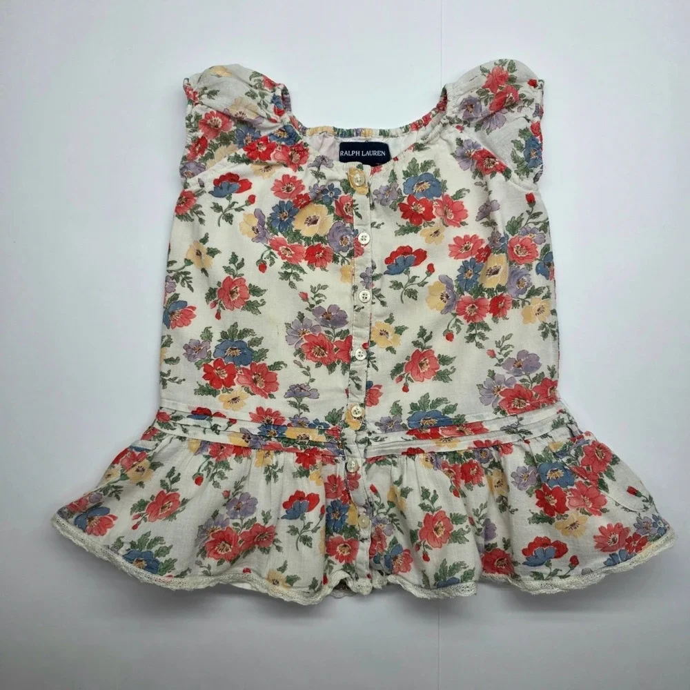 Ralph Lauren Baby Girls Dress 12M Vintage‎ Floral Ruffle Spring Cottagecore